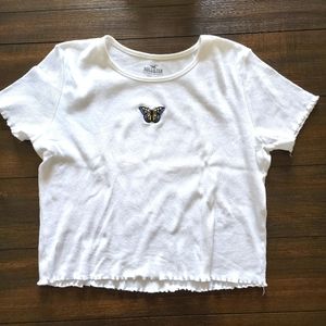 Hollister Baby Tee White w/Butterfly